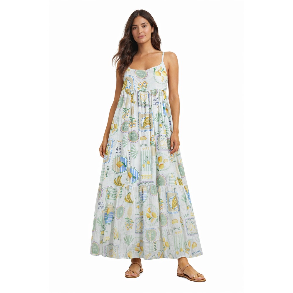 NWT Anthropologie Paper‎ Heart Maxi Dress Women Sz L "La Dolce Vita" Linen Blend